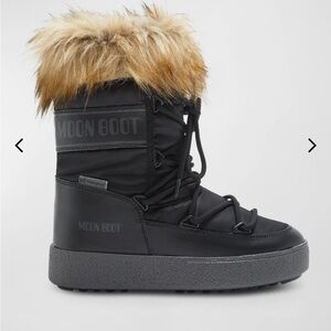 Moon Boot Monaco Low- Black and Tan Faux Fur Winter Boots- New in Box